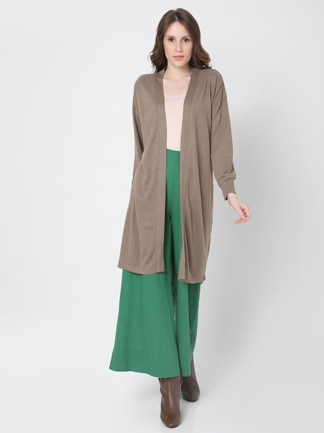 Brown Front Open Long Cardigan