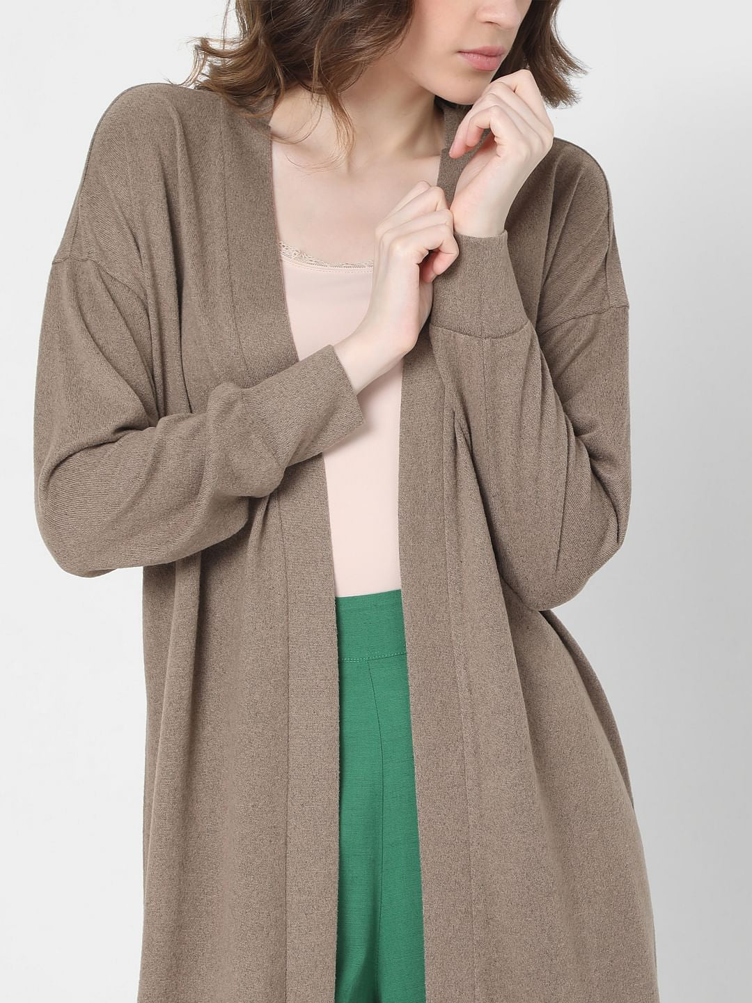 Brown Front Open Long Cardigan