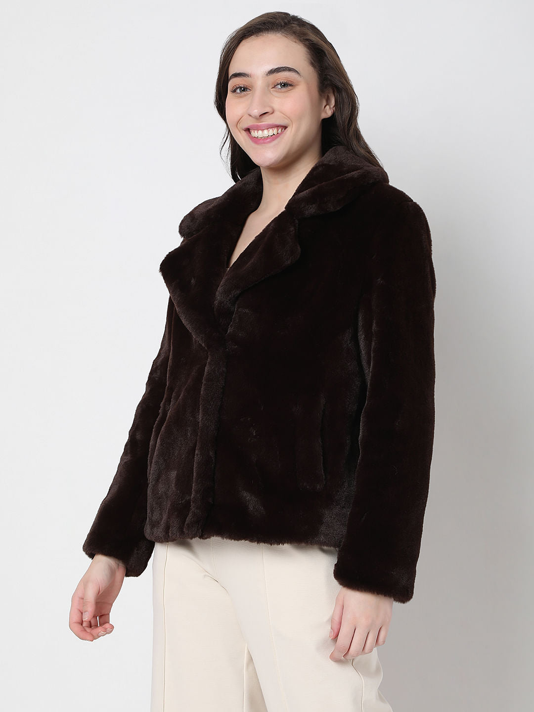 Dark Brown Faux Fur Jacket