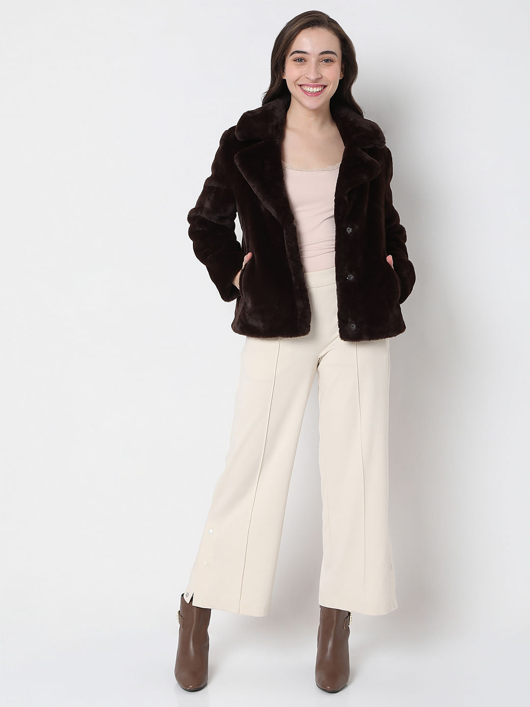 Dark Brown Faux Fur Jacket