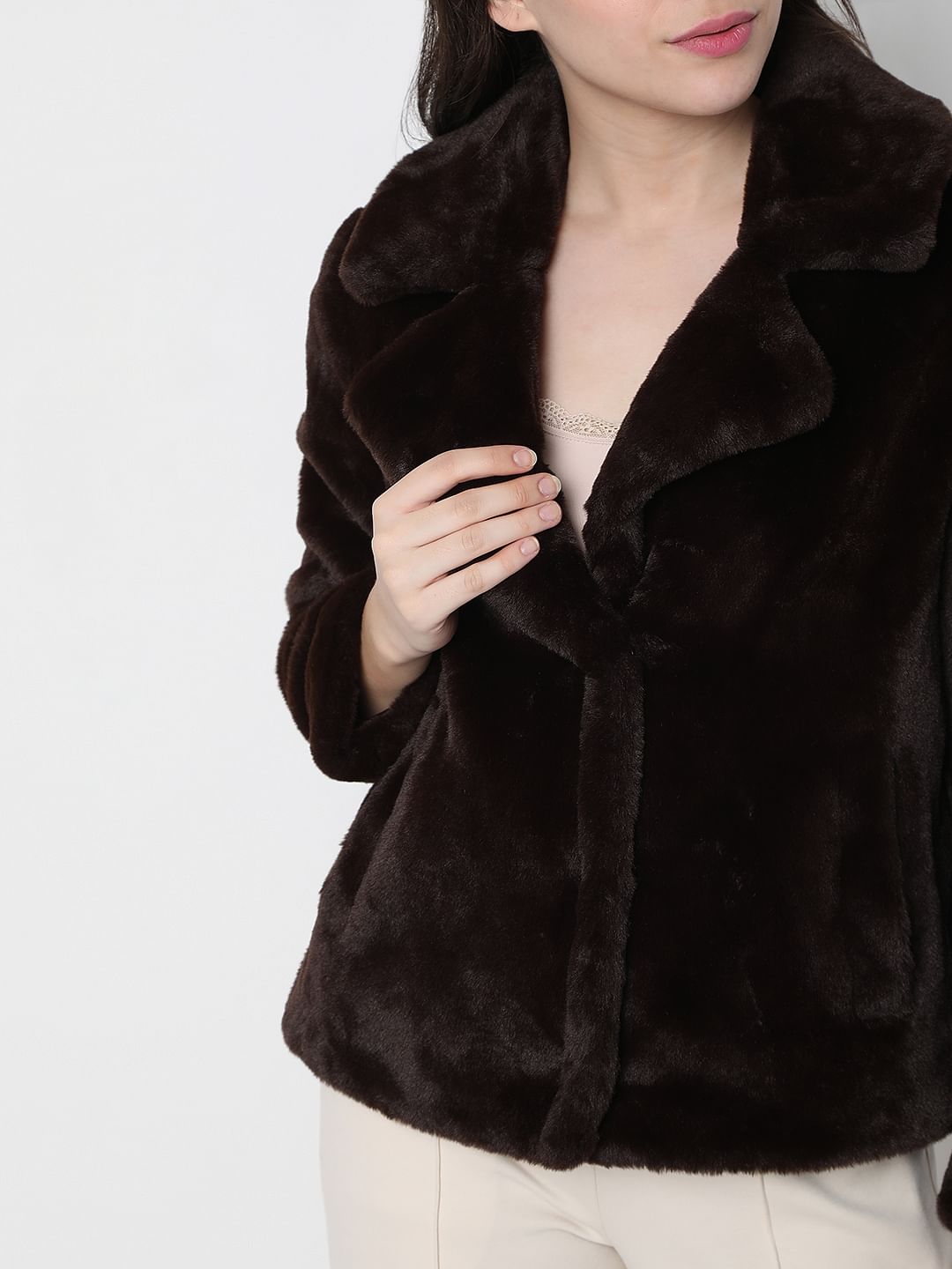 Dark Brown Faux Fur Jacket