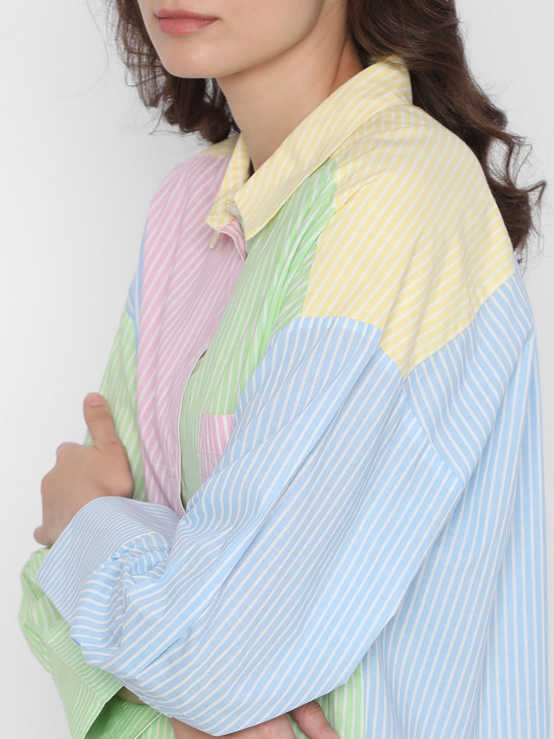 Pink Colourblocked Striped Shirt