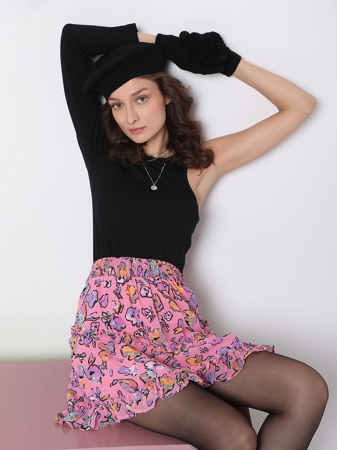 Pink Floral Frill Co-Ord Set Skirt