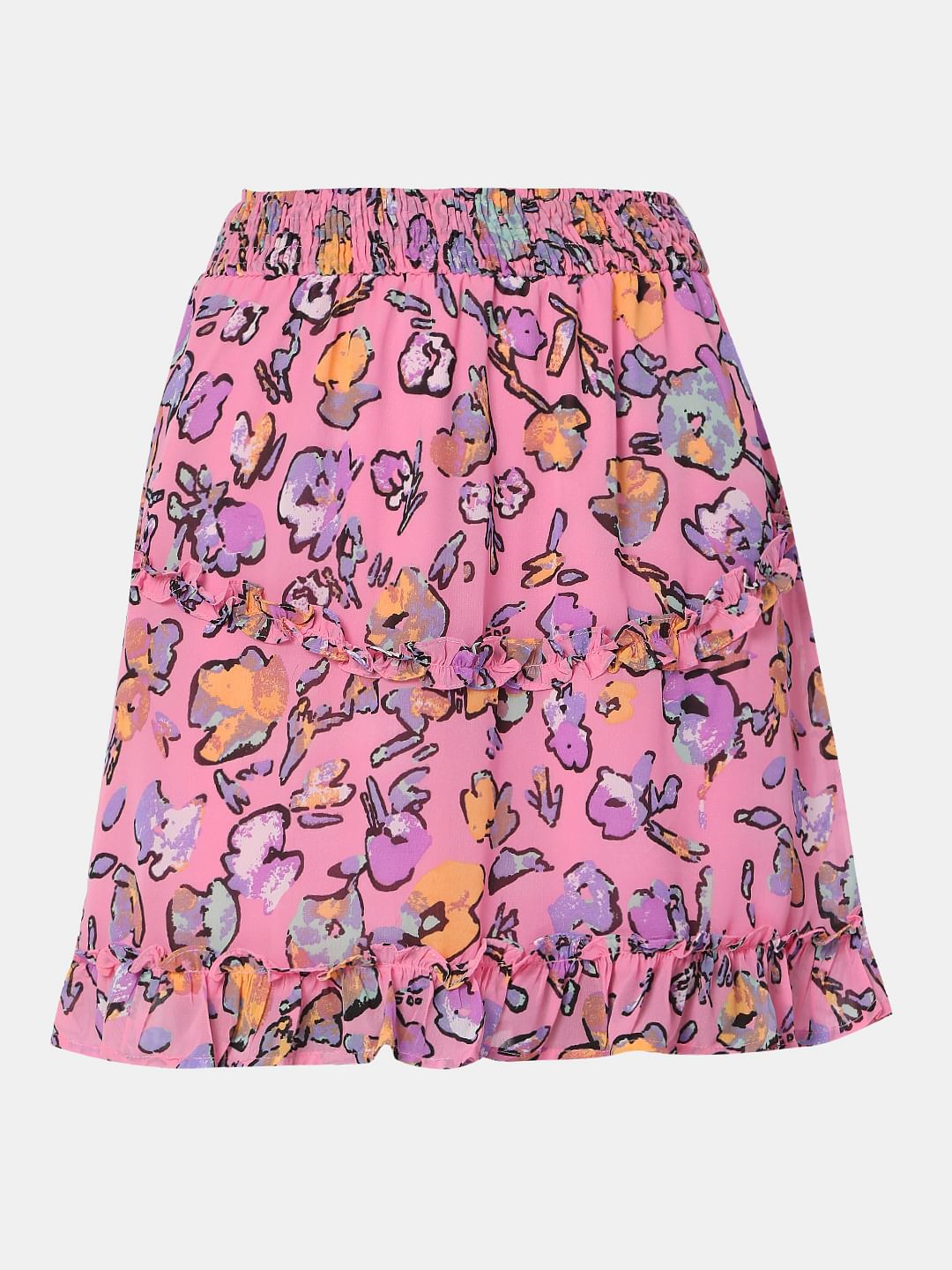 Pink Floral Frill Co-Ord Set Skirt