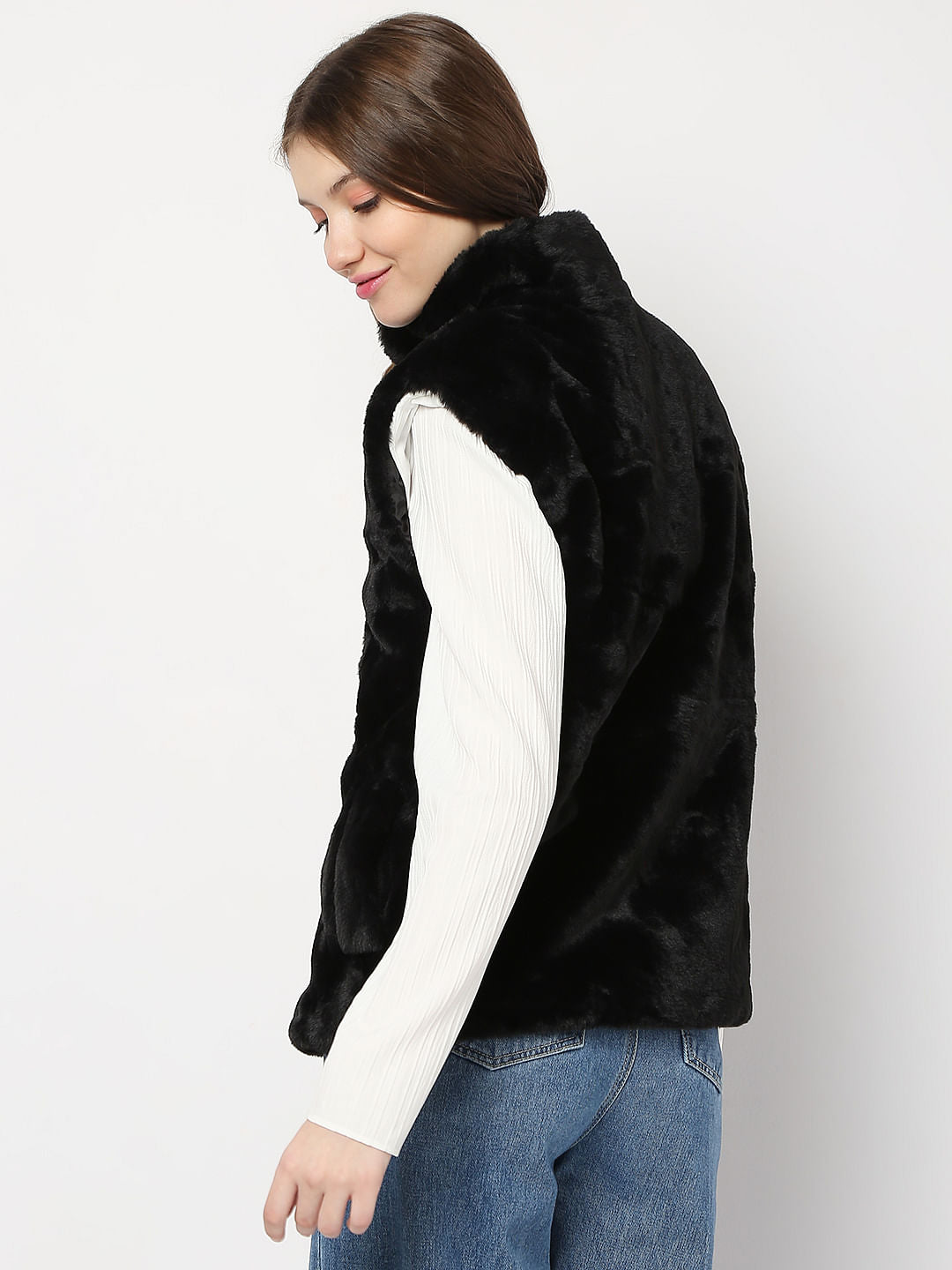 Black Faux Fur Waistcoat