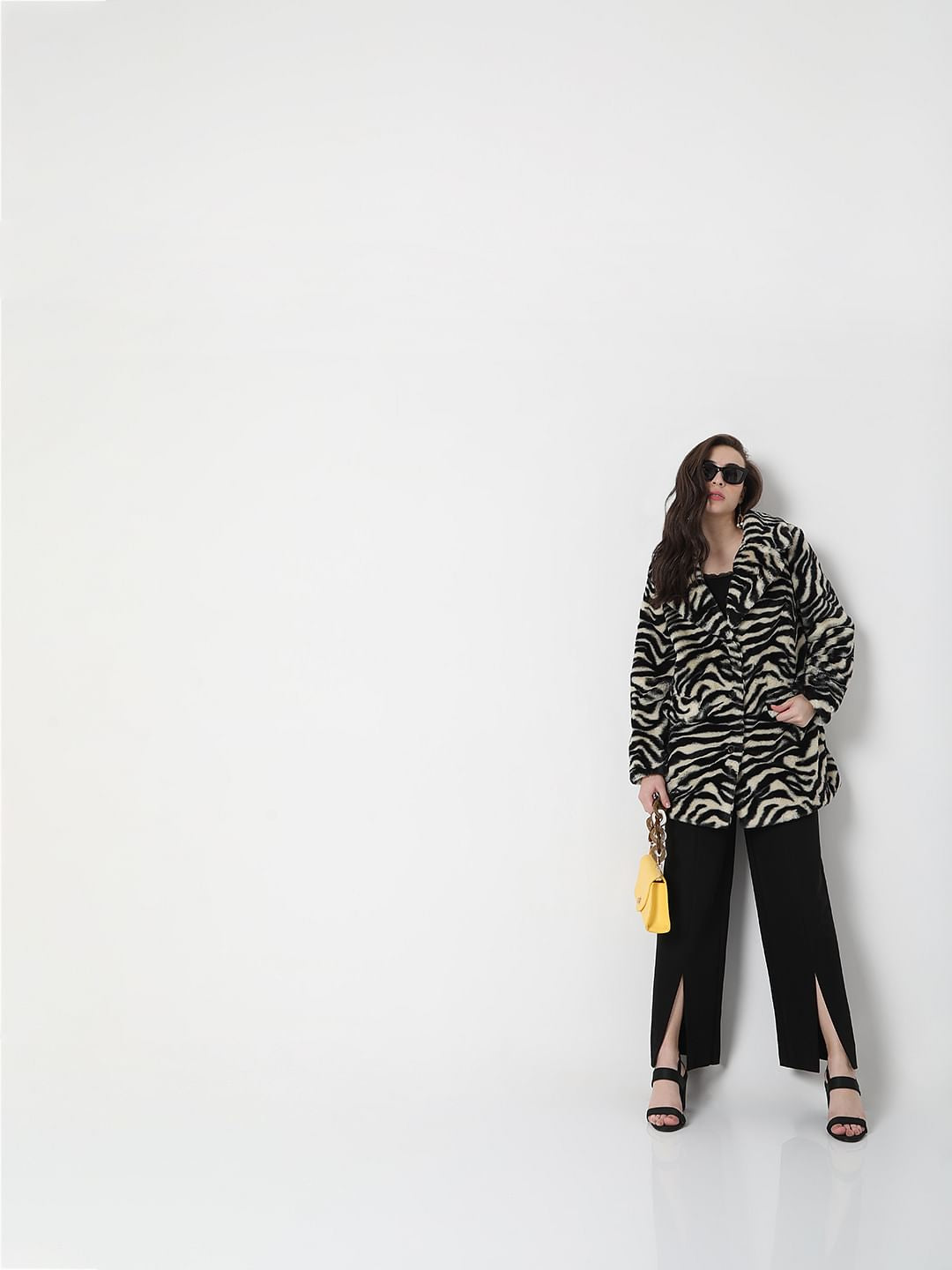 Black Animal Print Faux Fur Jacket