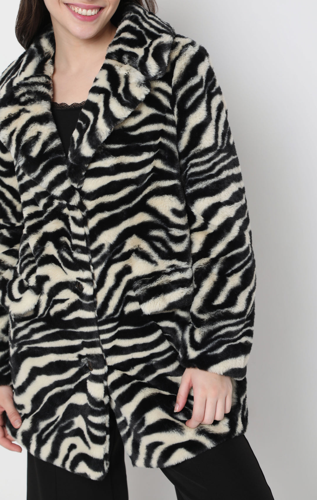 Black Animal Print Faux Fur Jacket