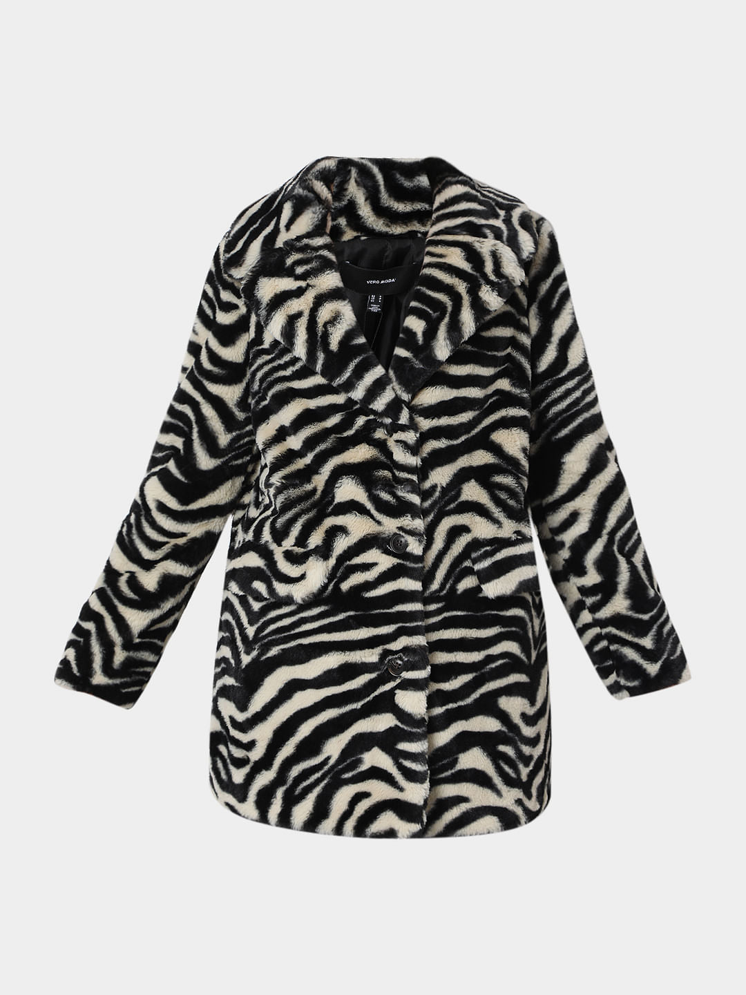 Black Animal Print Faux Fur Jacket