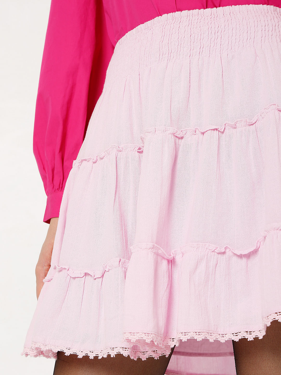 Pink High Rise Frill Mini Co-Ord Set Skirt