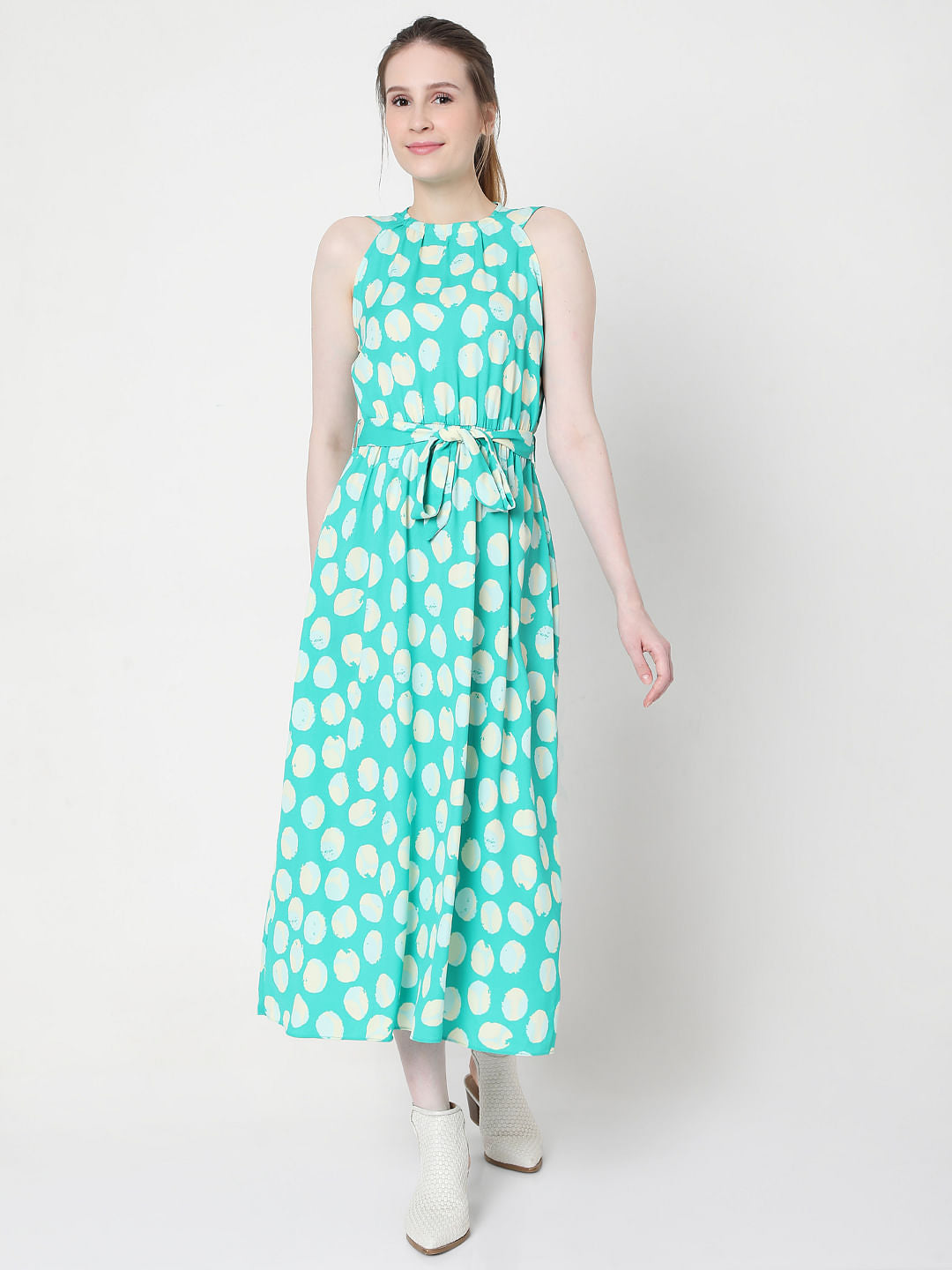Sky Blue Polka Dot Midi Dress