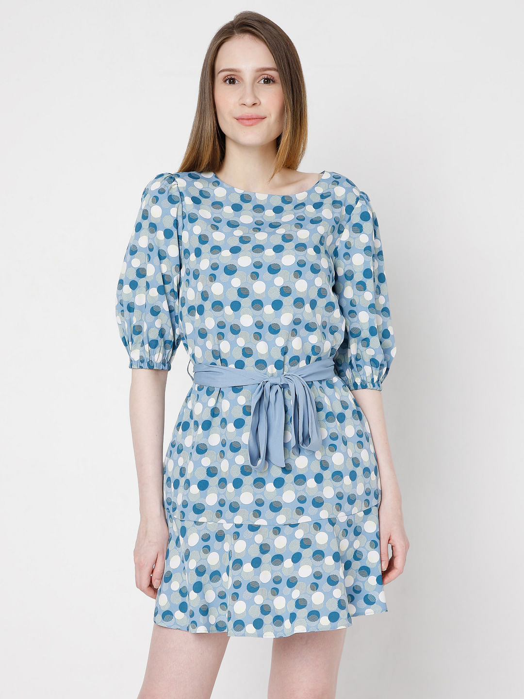 Blue Polka Dot Shift Dress - XS
