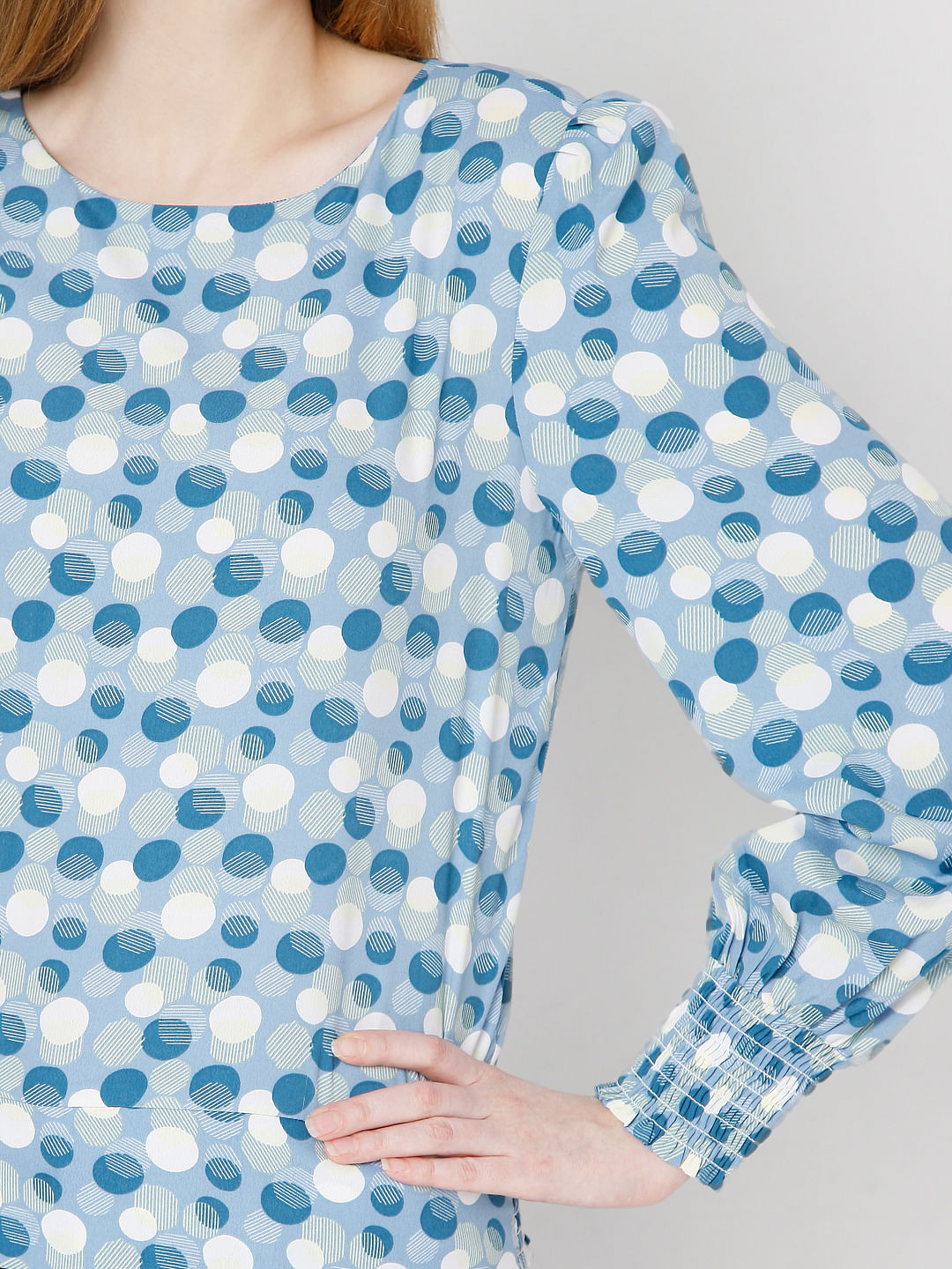 Blue Polka Dot Print Top