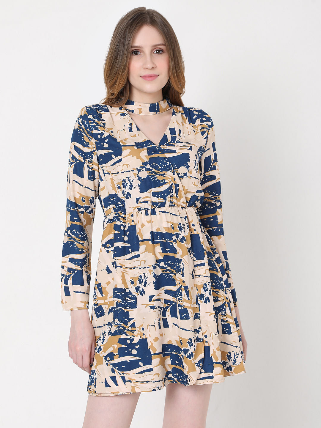 Blue Abstract Print Dress