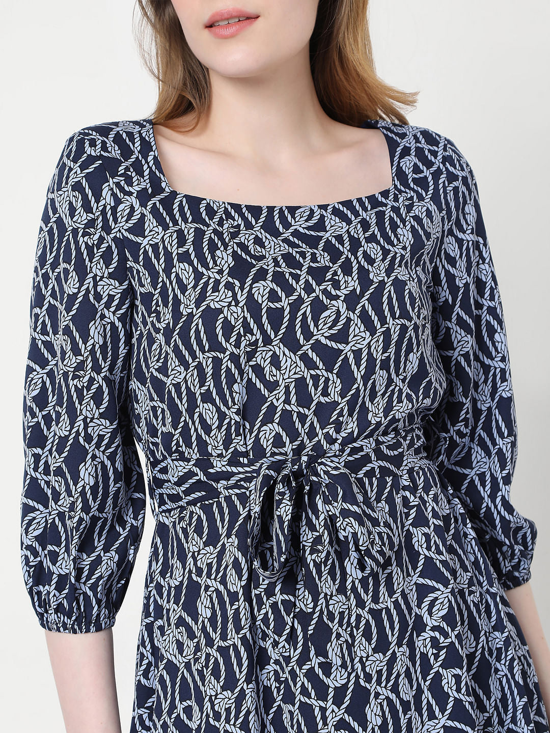 Blue Printed Midi Dress