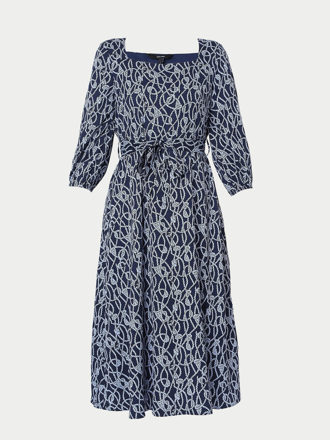 Blue Printed Midi Dress