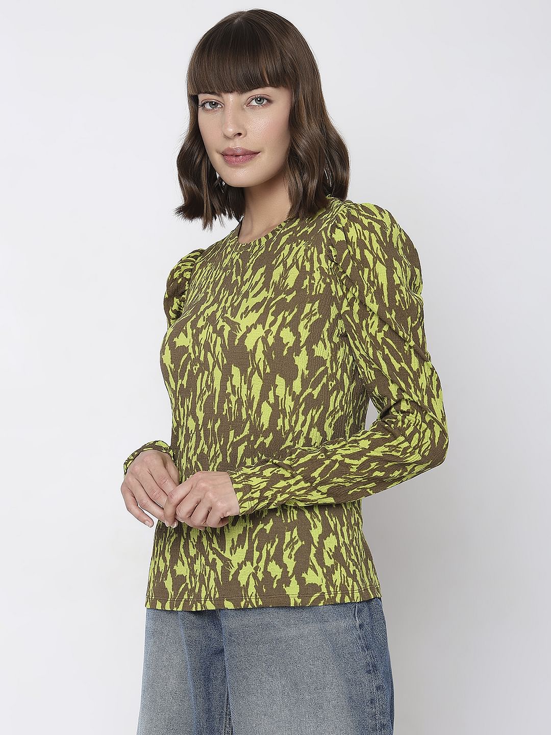 Green & Brown Printed Top