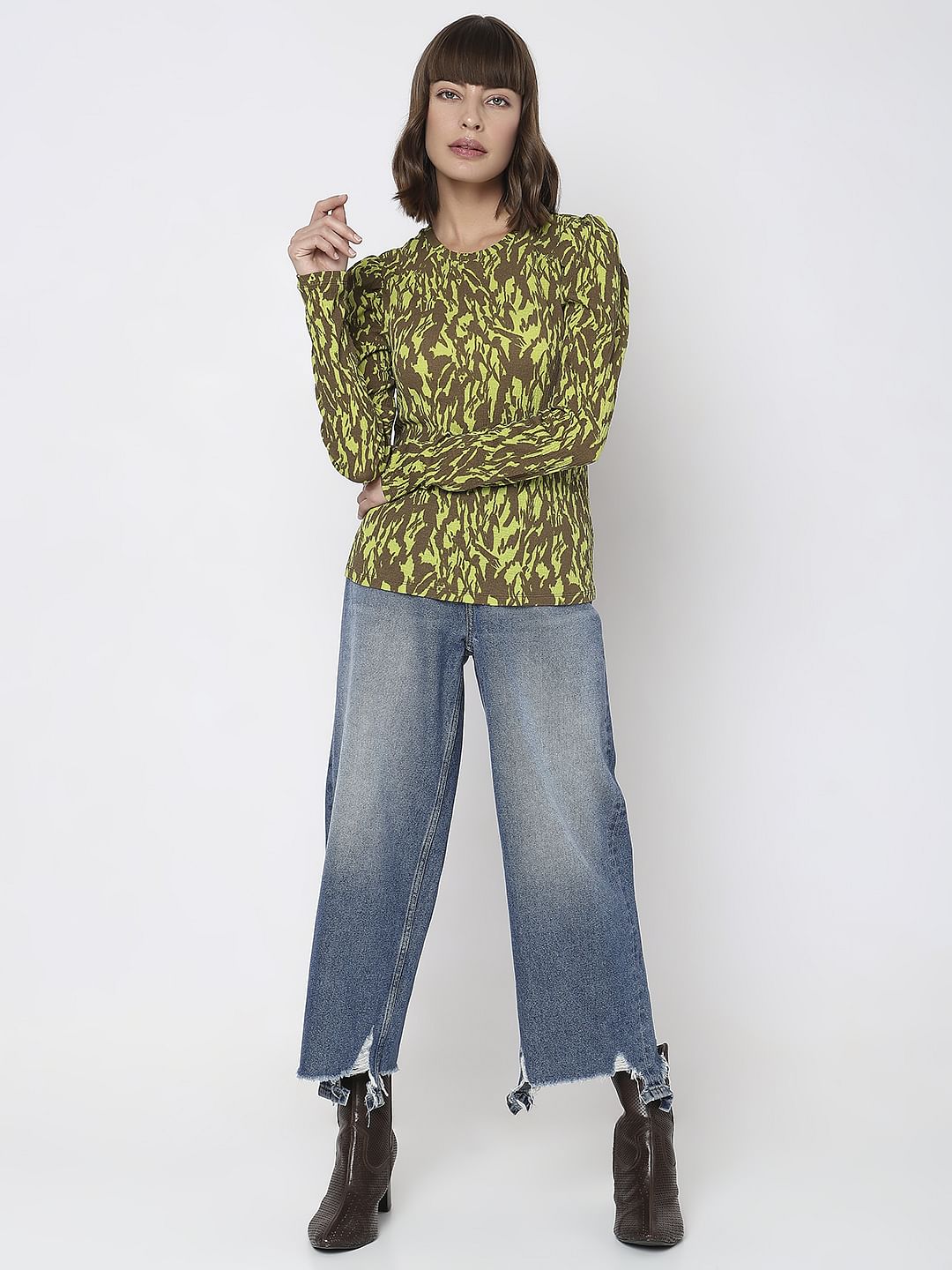 Green & Brown Printed Top