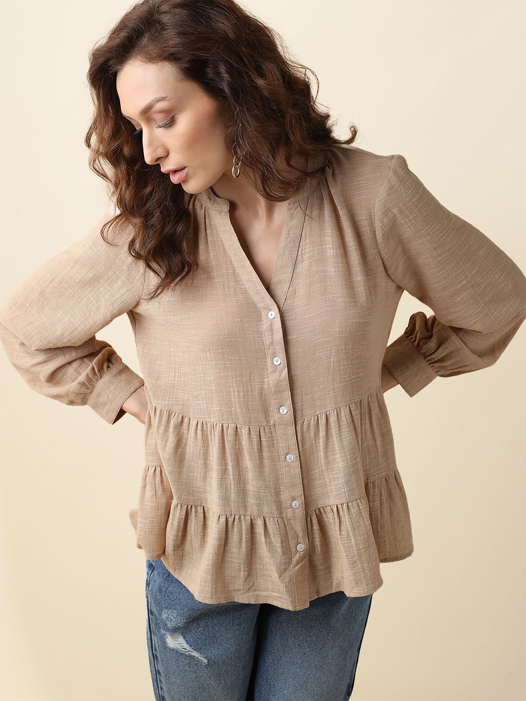 Beige Peplum Top