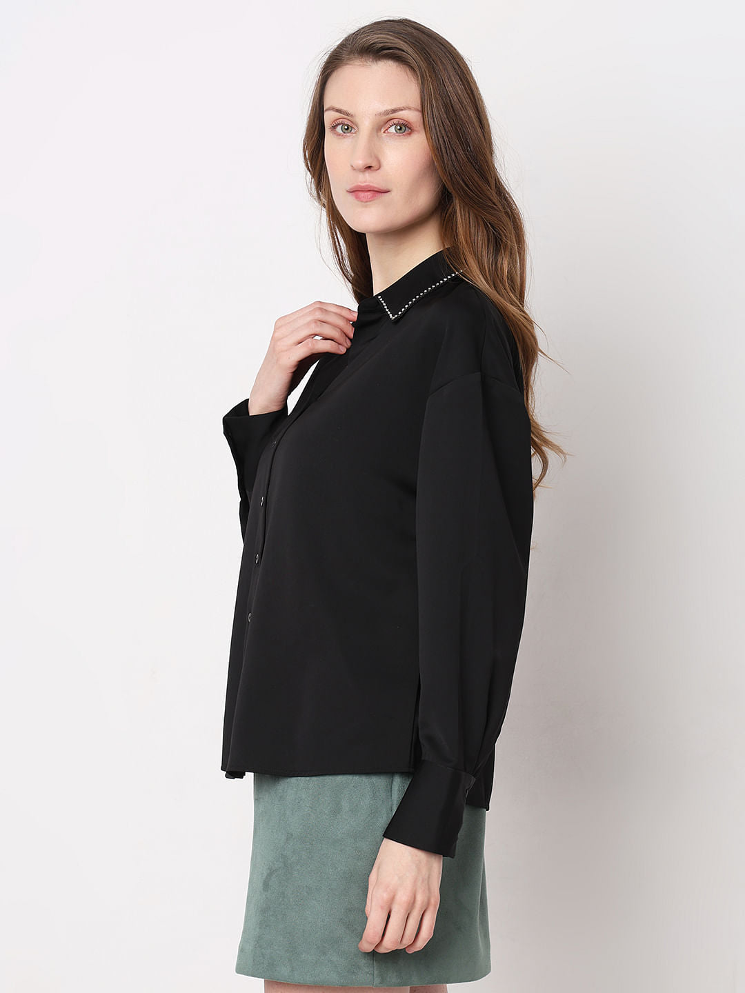 Black Studded Collar Shirt