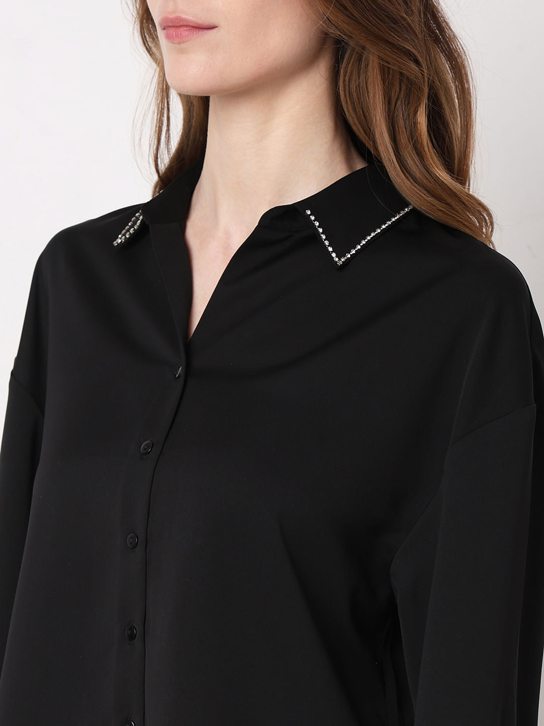 Black Studded Collar Shirt