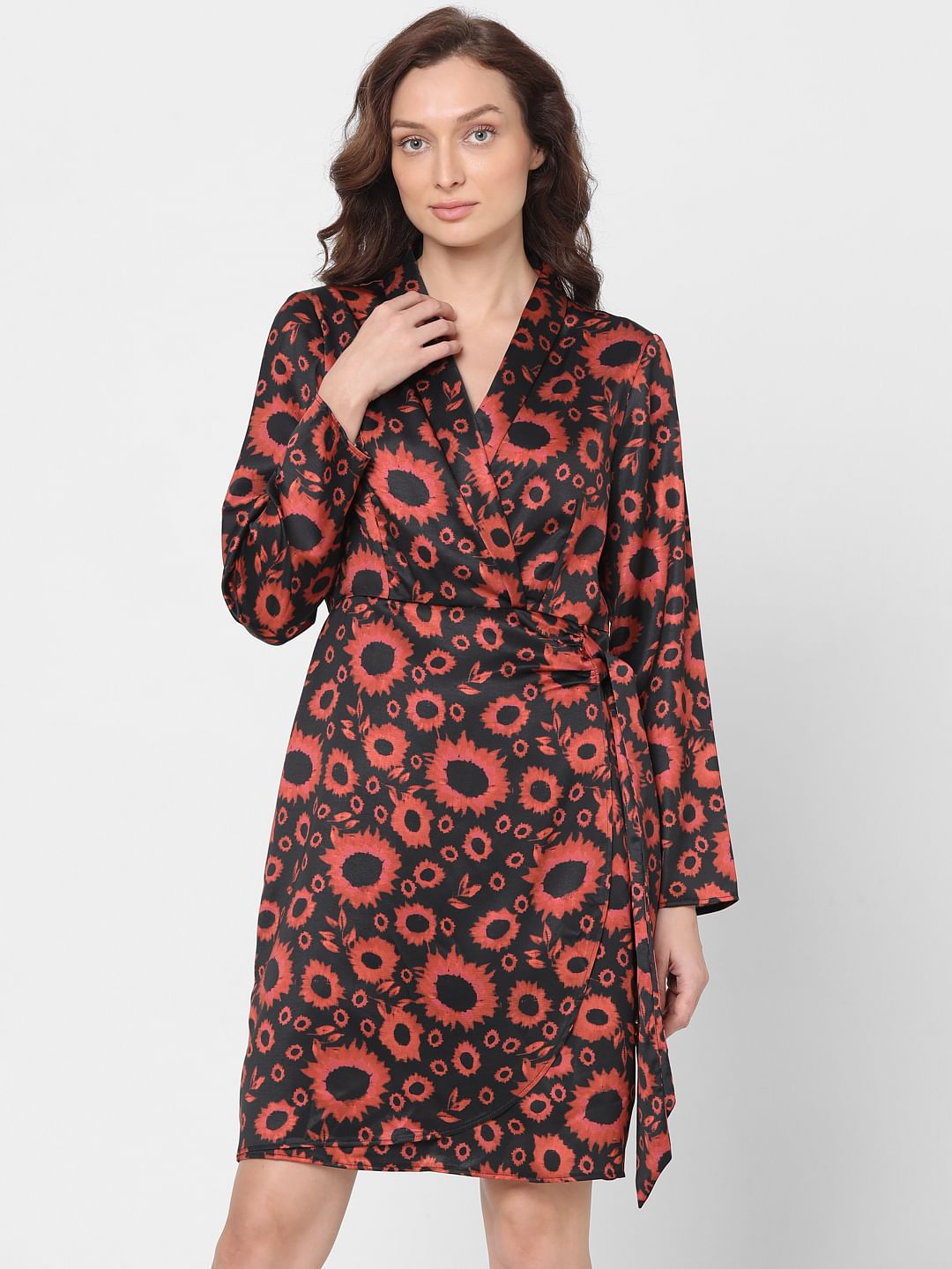 Orange Printed Fit & Flare Dress