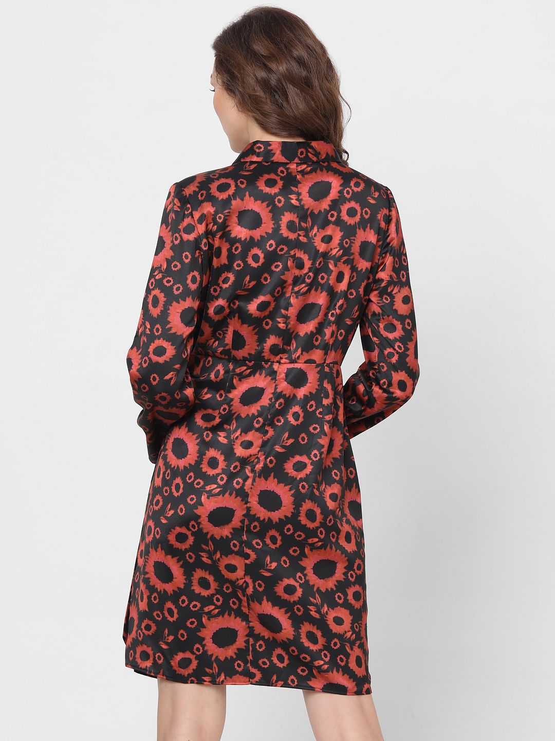 Orange Printed Fit & Flare Dress