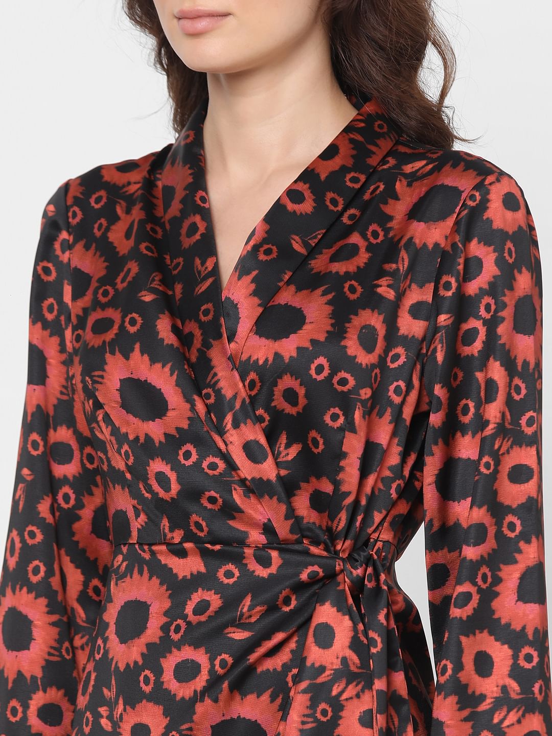 Orange Printed Fit & Flare Dress