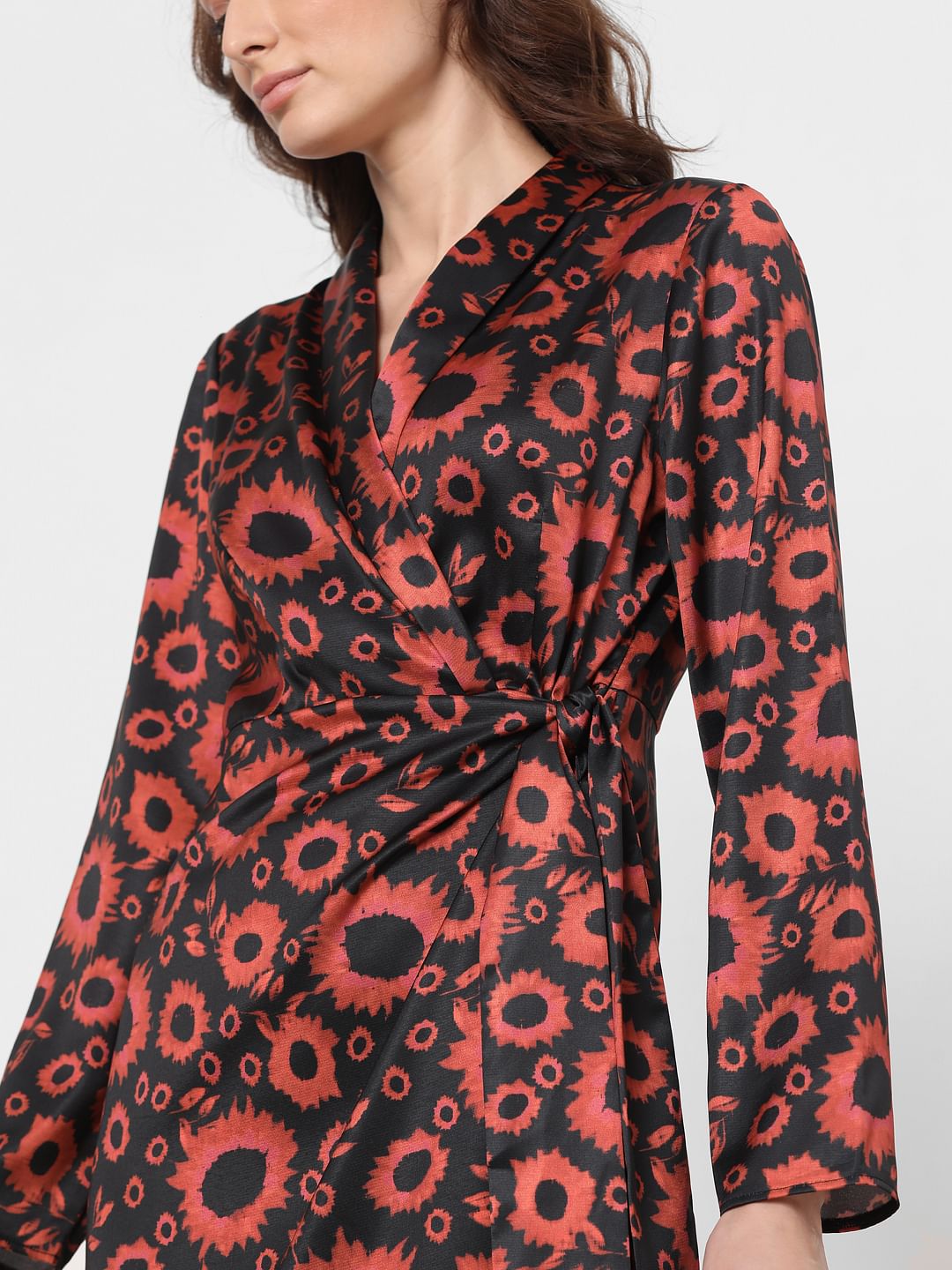 Orange Printed Fit & Flare Dress