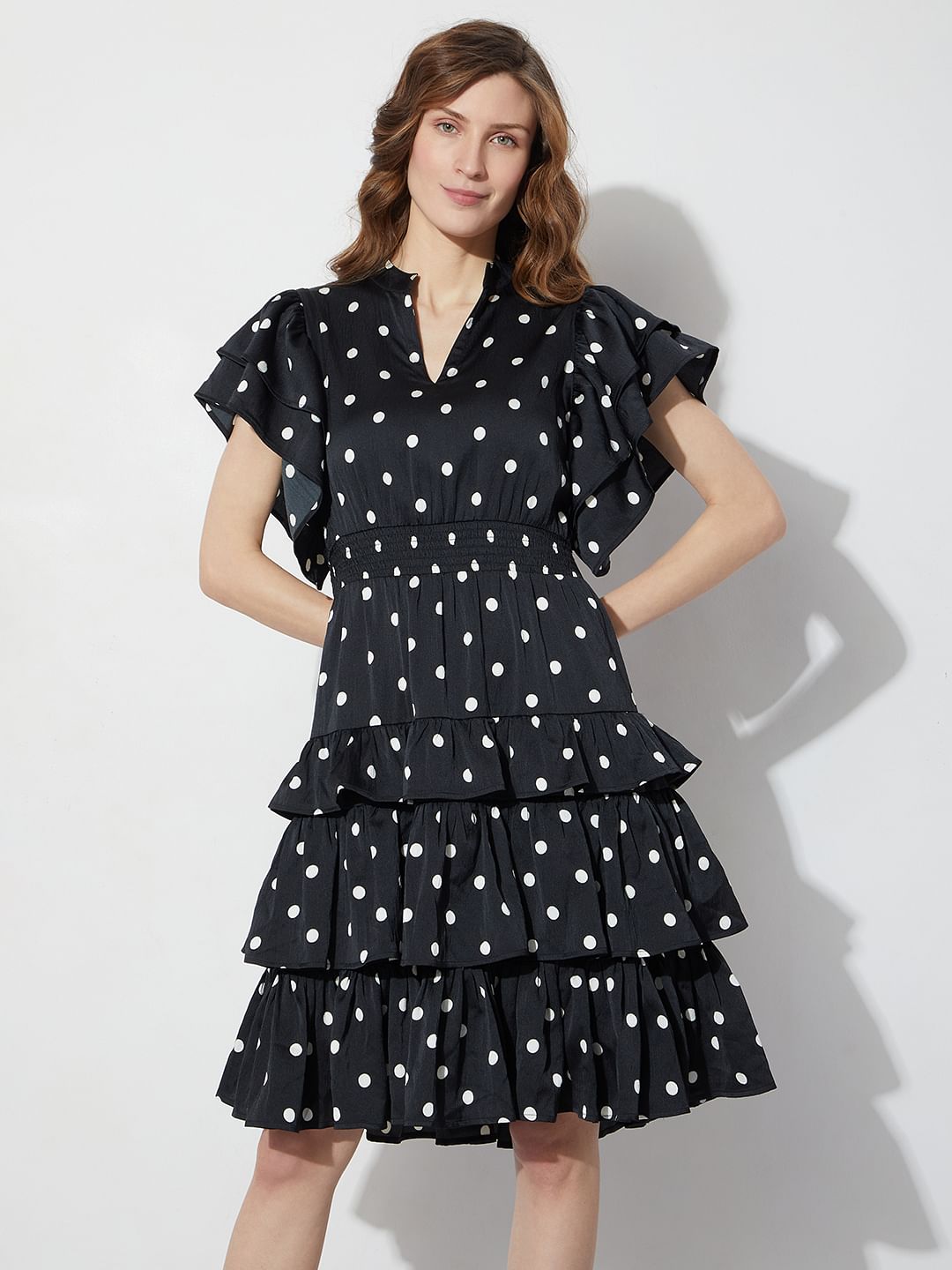 Black Polka Dot Tiered Dress