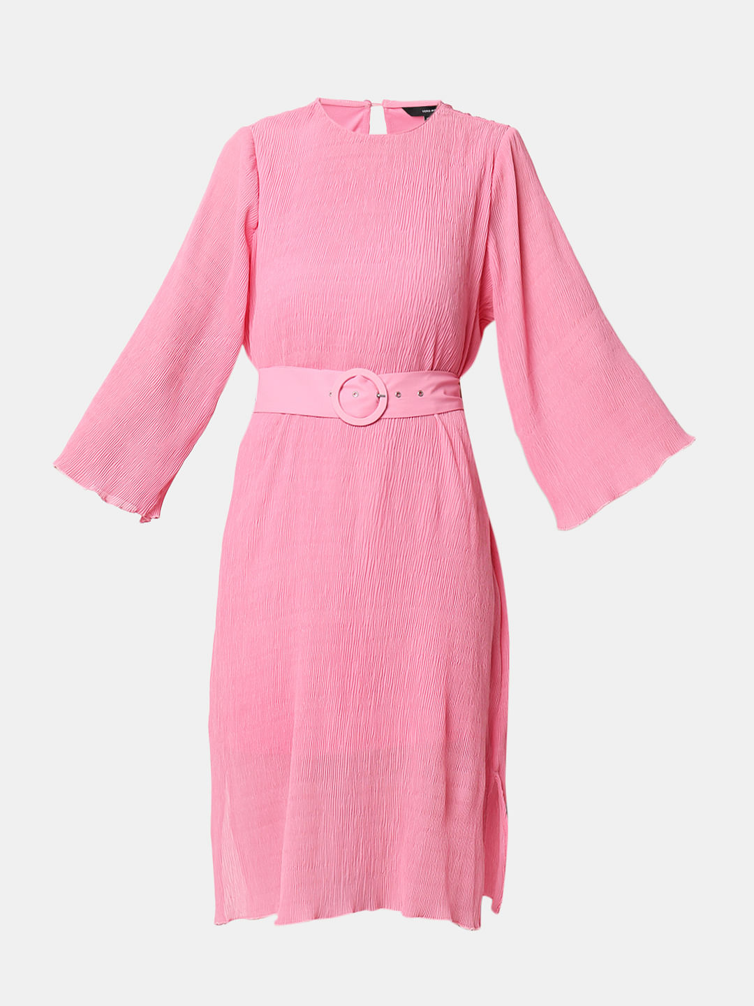 Pink Plisse Pleats Midi Dress