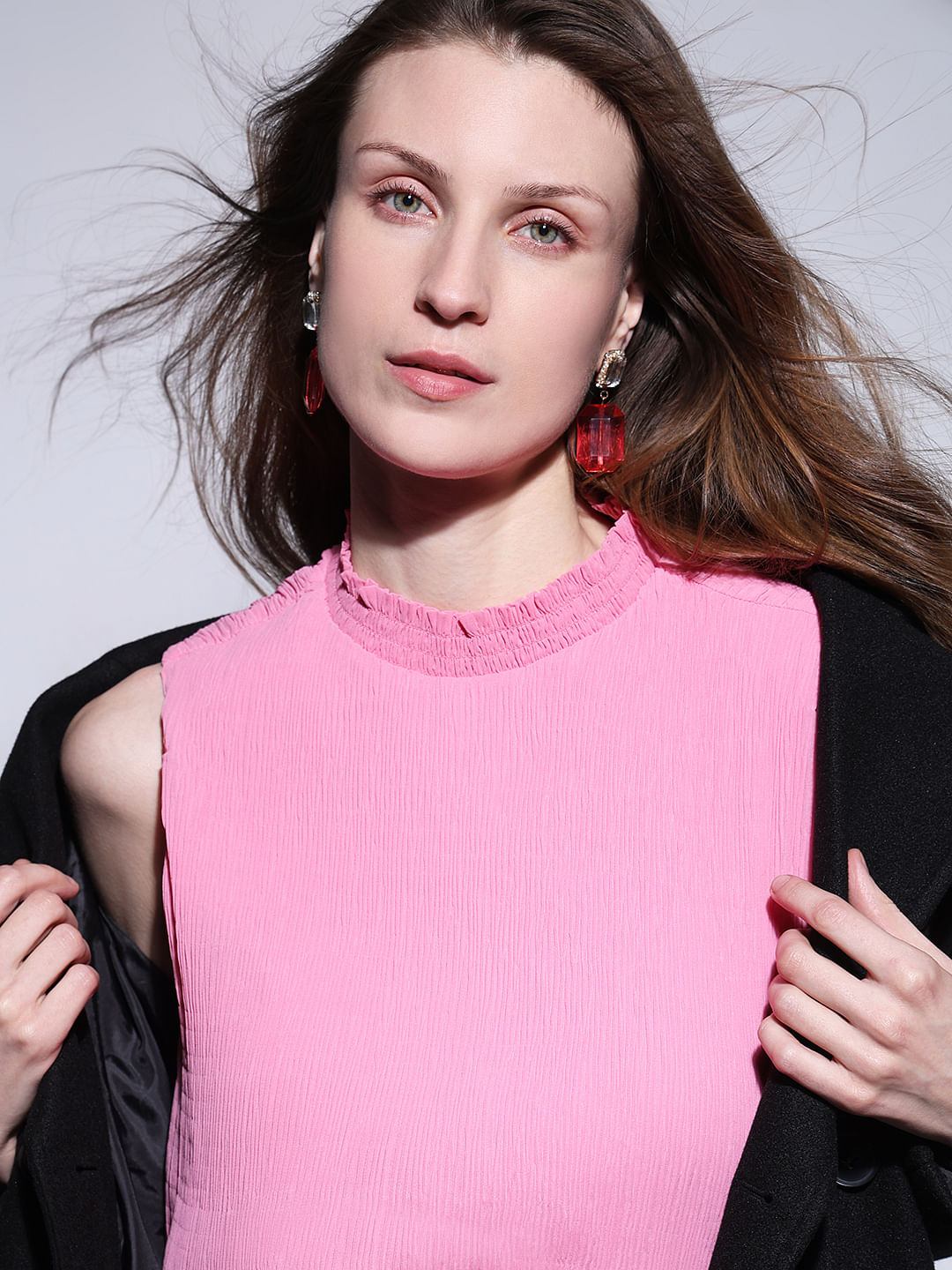 Pink Plisse Pleats Top