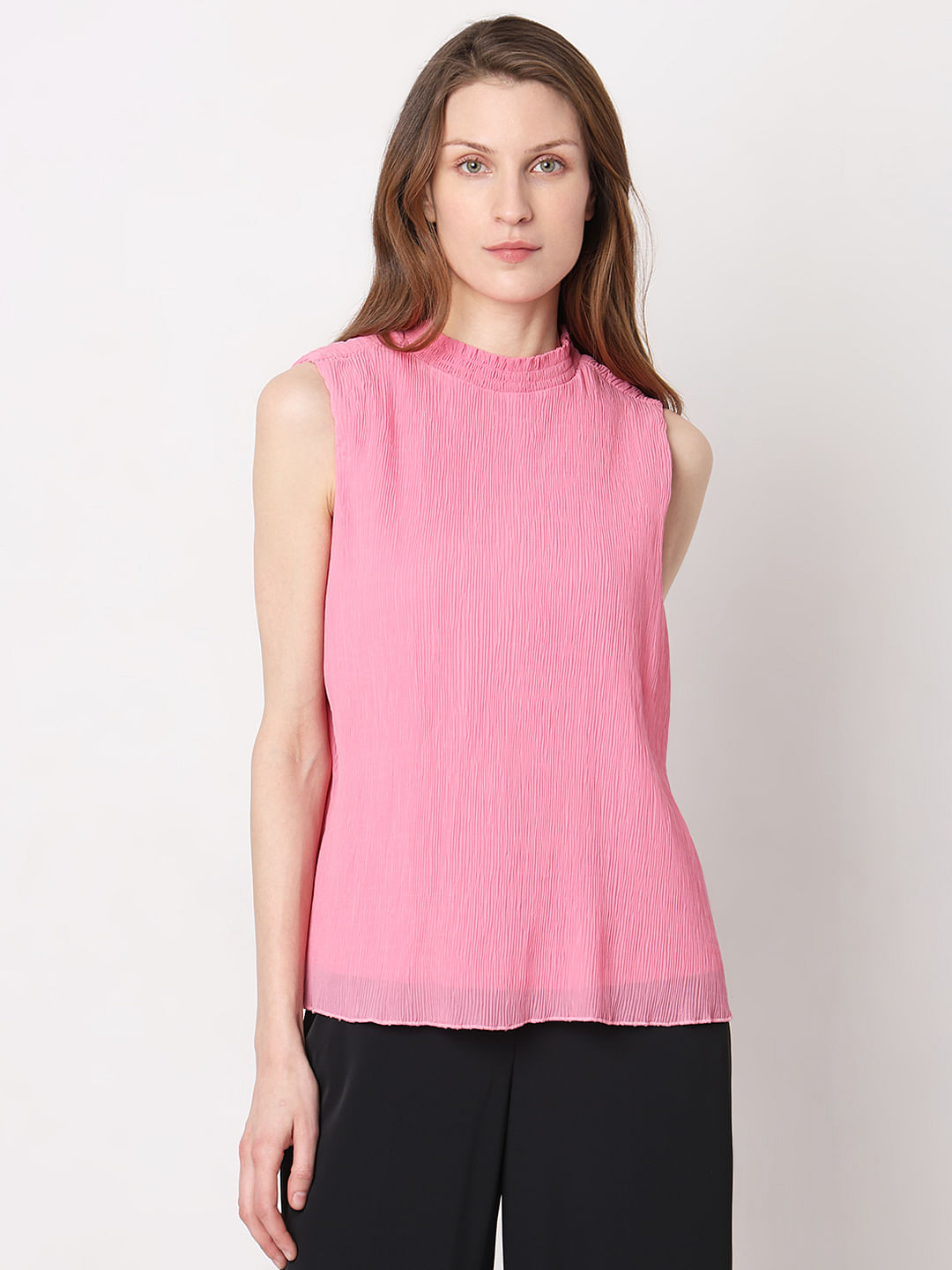 Pink Plisse Pleats Top