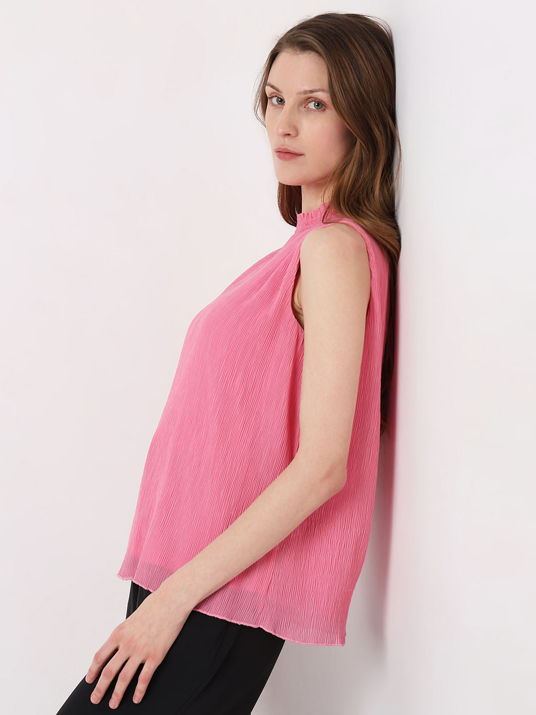 Pink Plisse Pleats Top