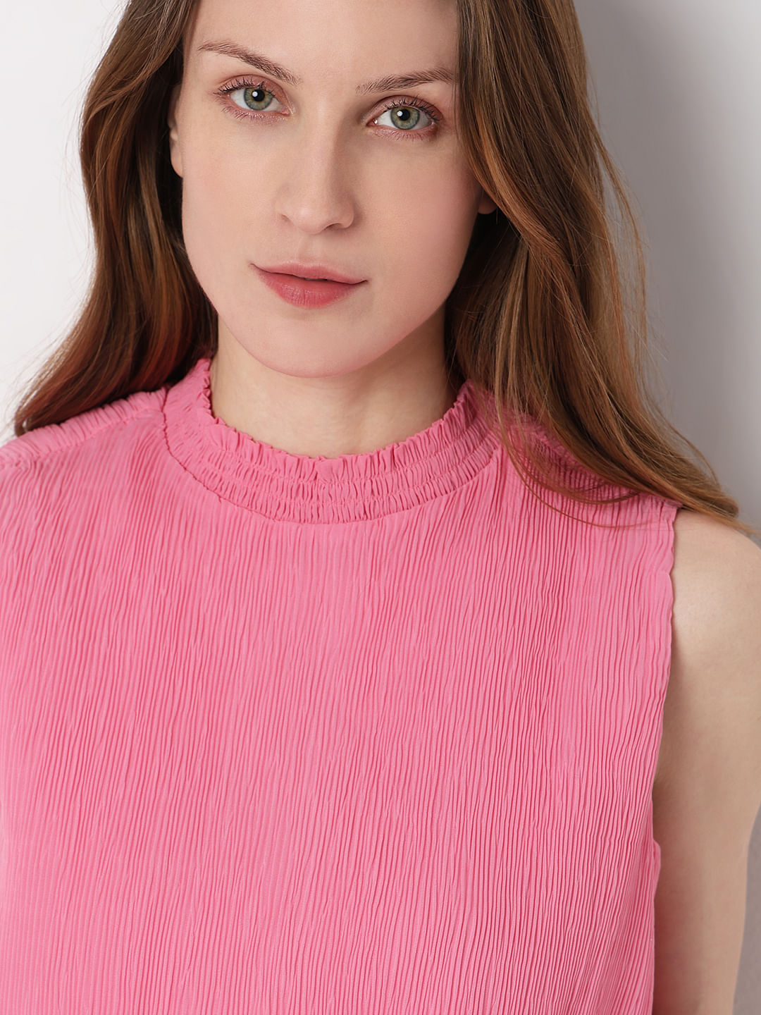 Pink Plisse Pleats Top