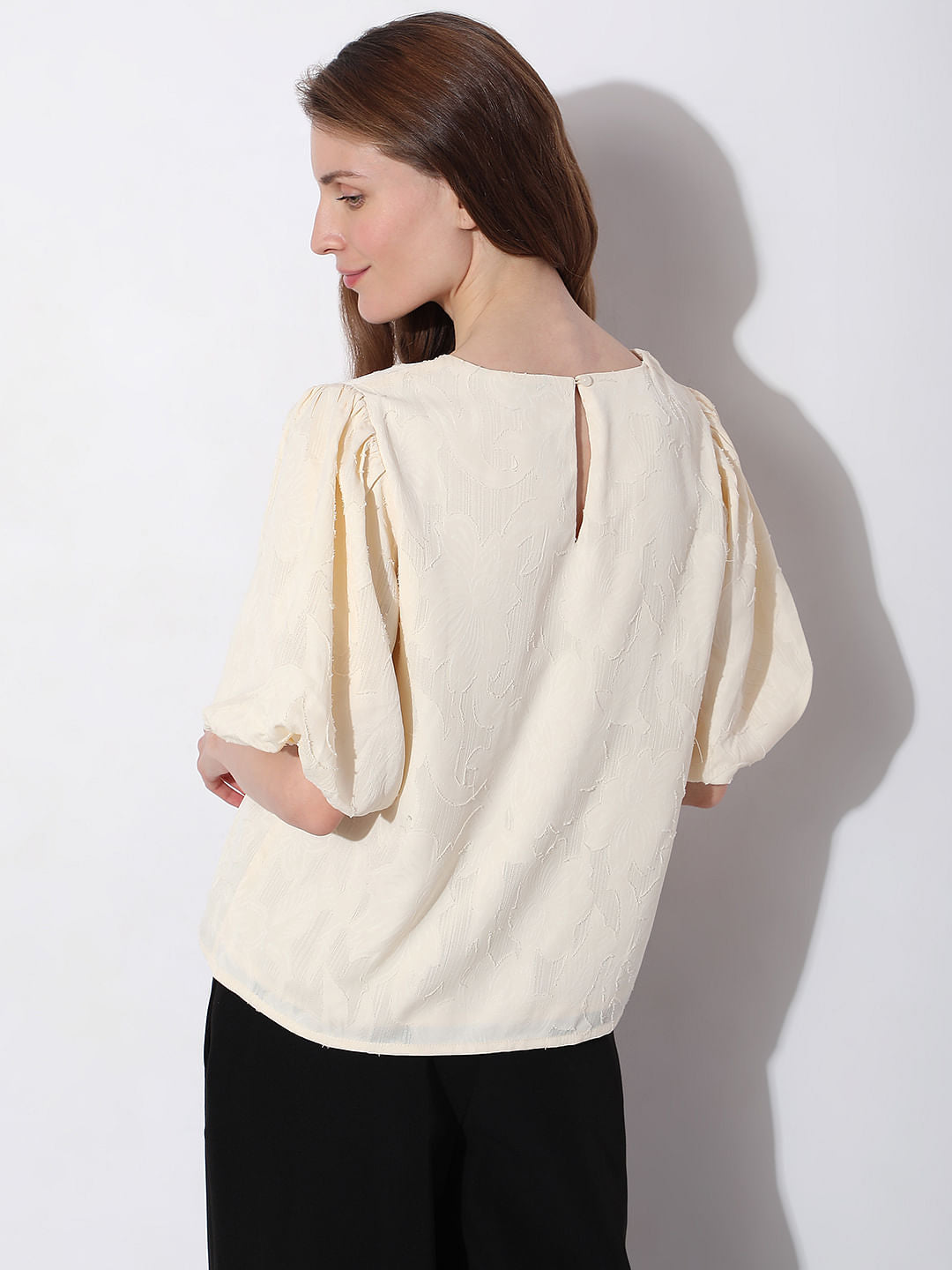 Beige Puff Sleeves Top
