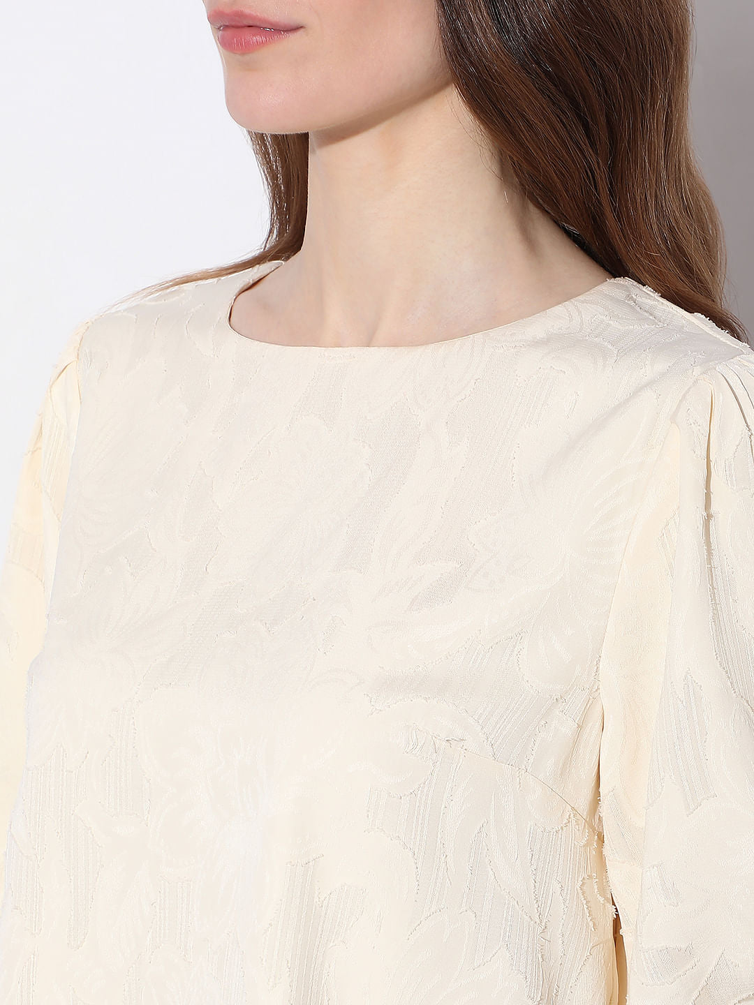 Beige Puff Sleeves Top