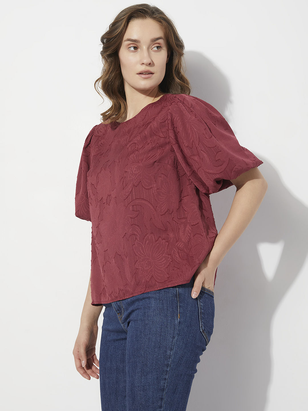 Maroon Floral Textured Top