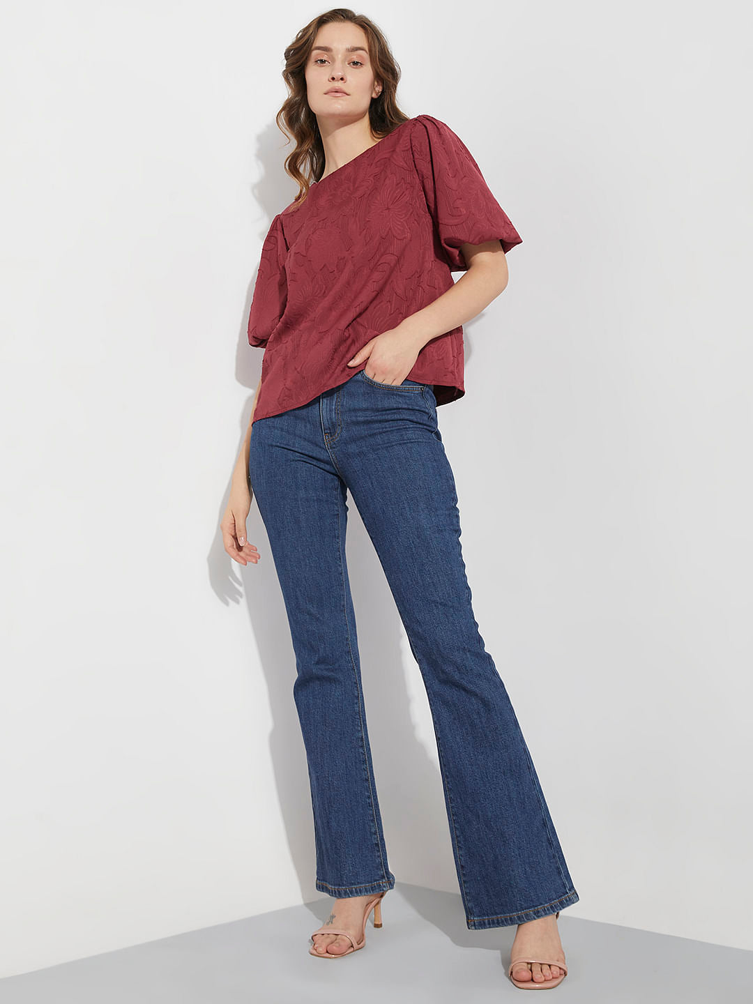 Maroon Floral Textured Top