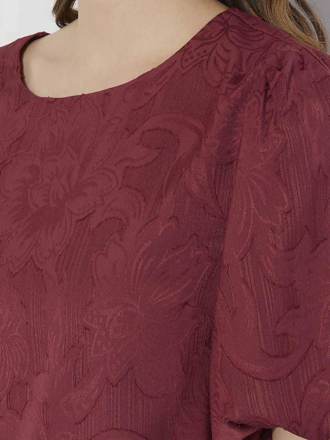 Maroon Floral Textured Top