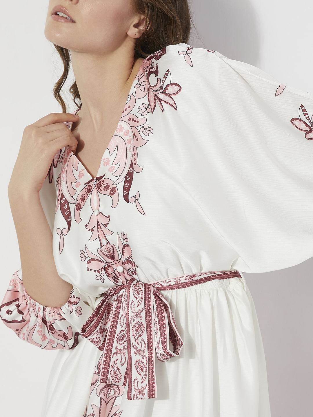 White Boho Print Fit & Flare Dress