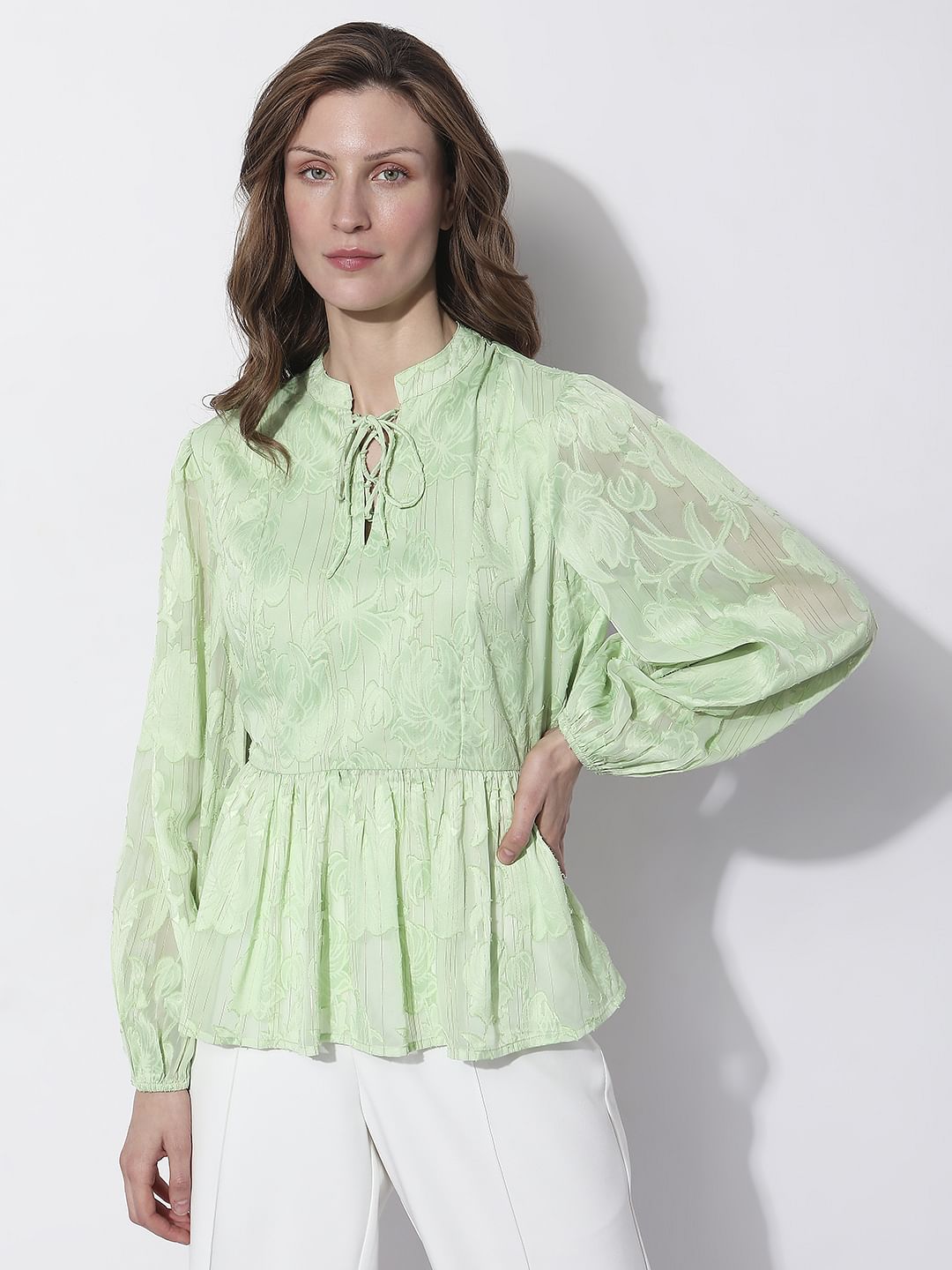 Green Floral Peplum Top