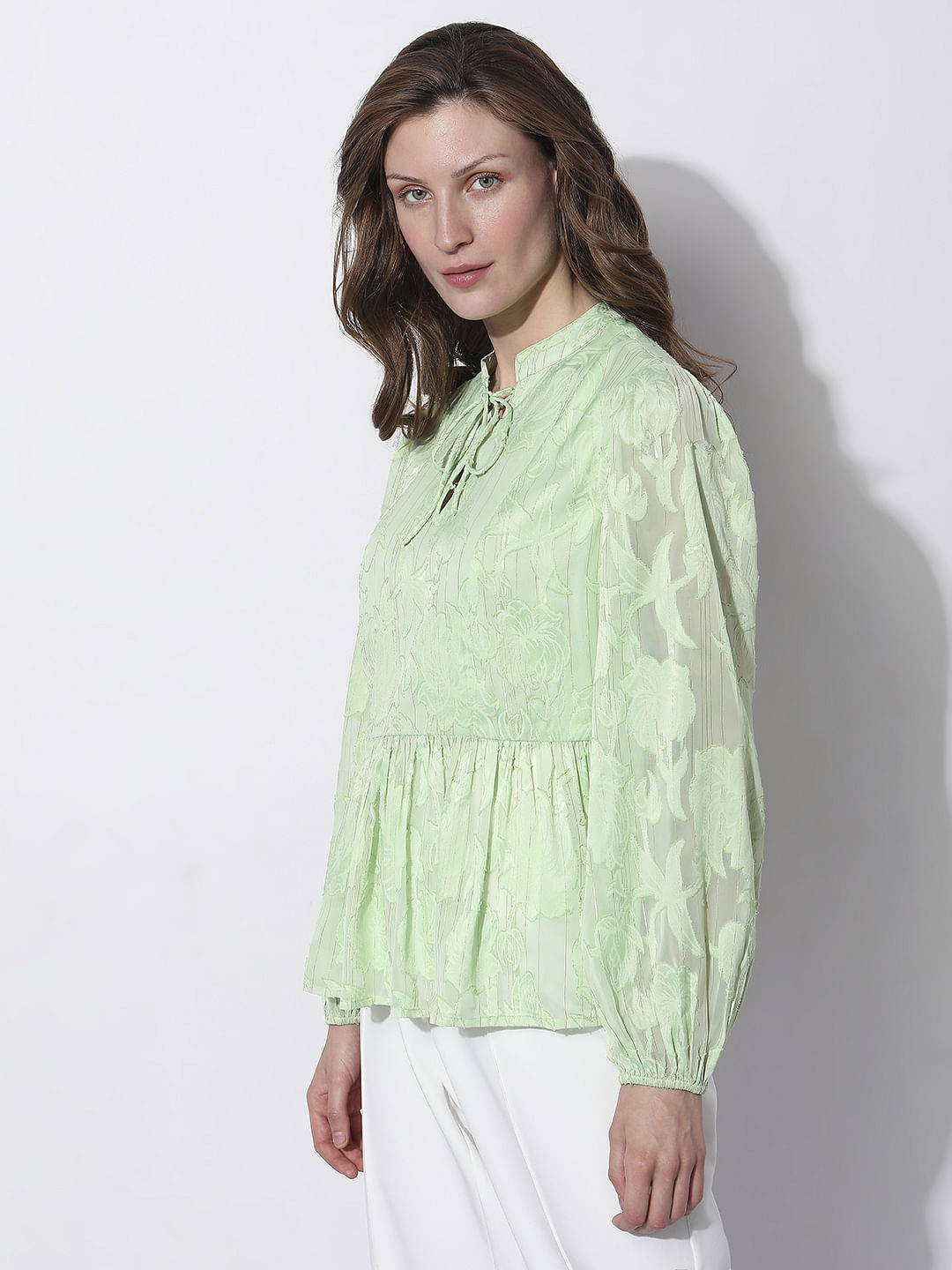 Green Floral Peplum Top