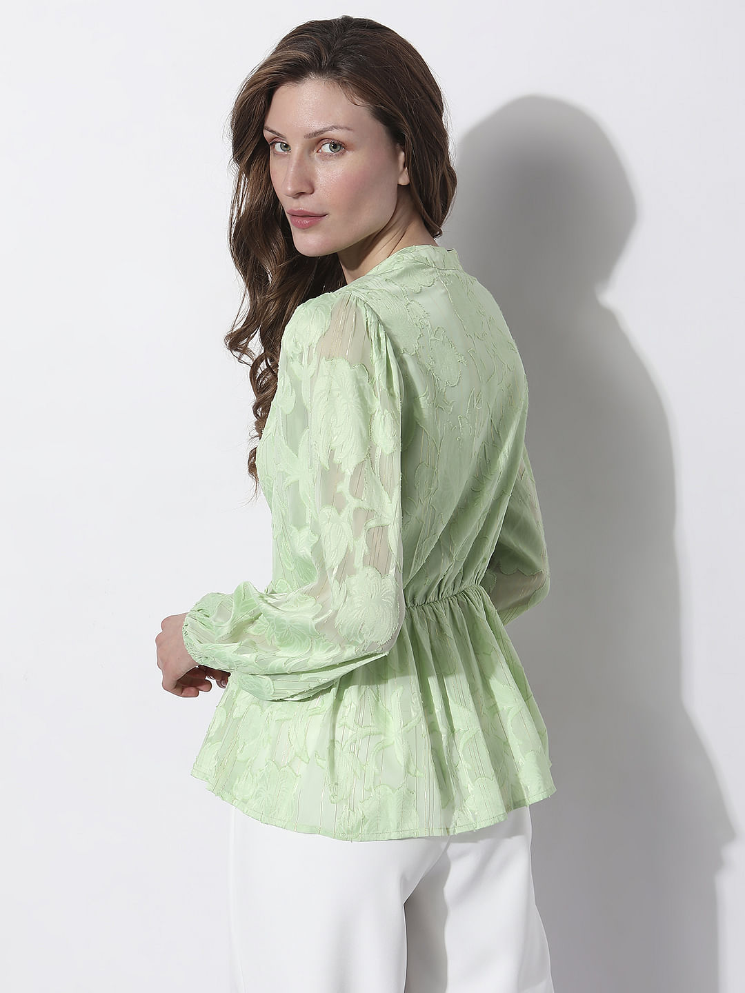 Green Floral Peplum Top