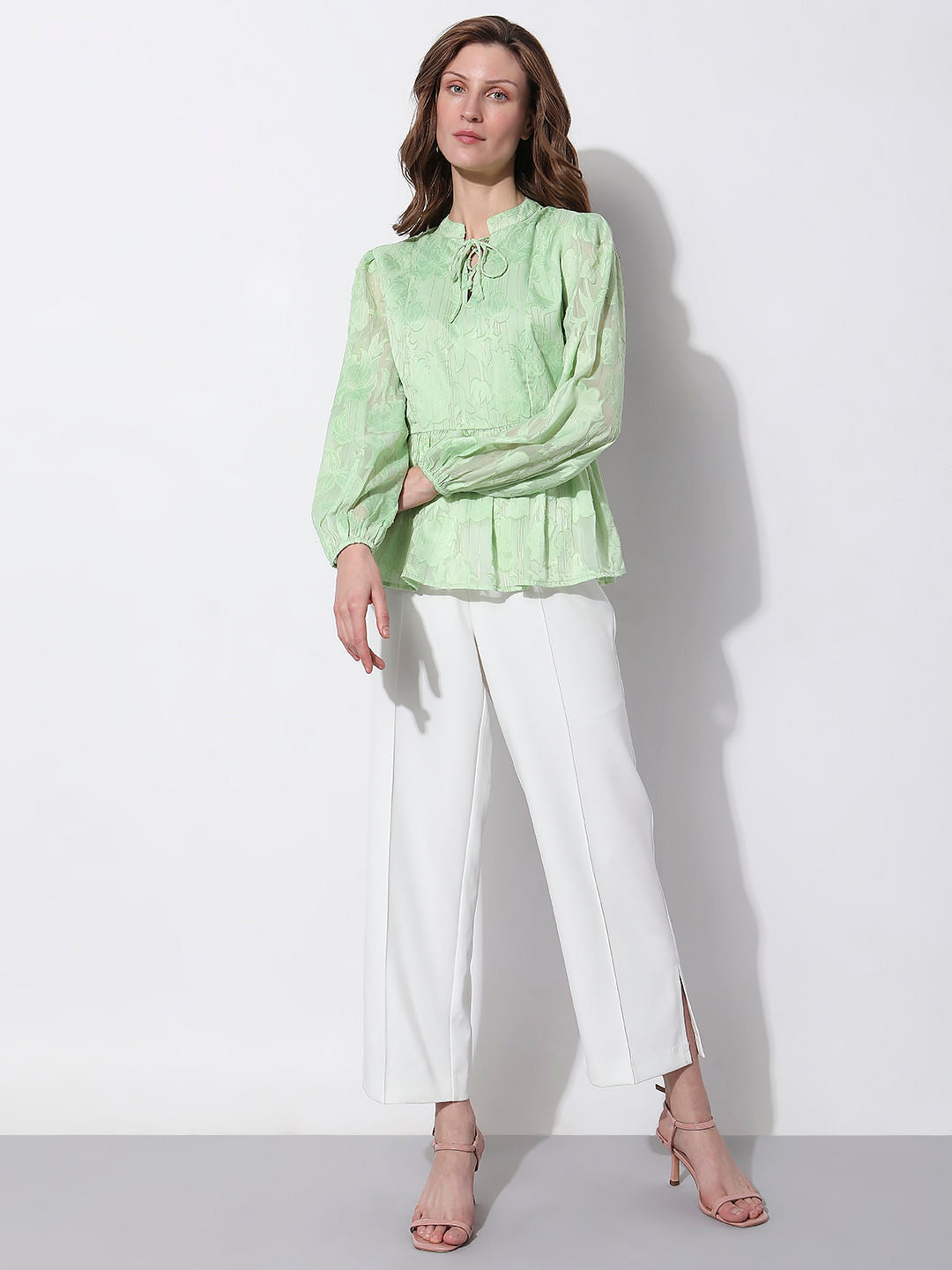 Green Floral Peplum Top