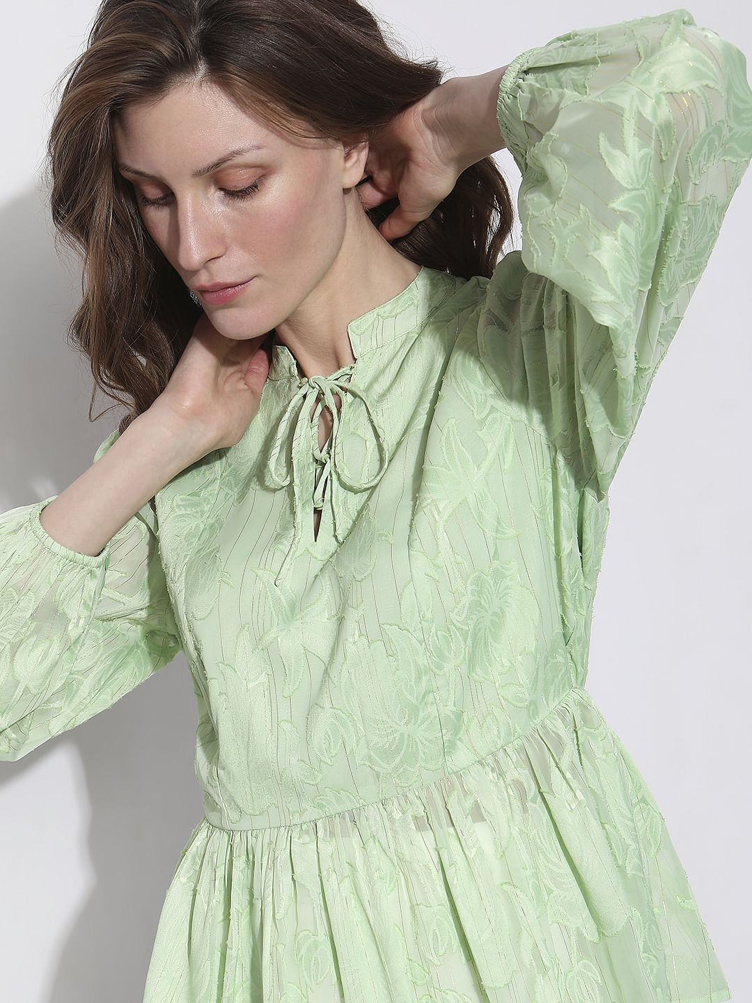 Green Floral Peplum Top