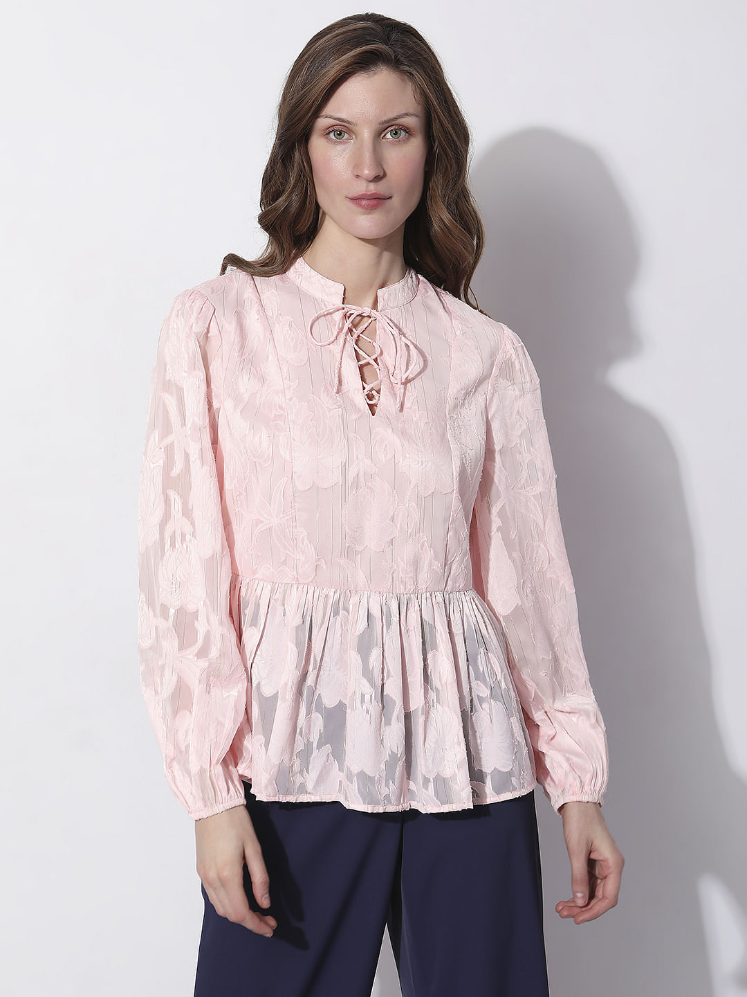 Light Pink Floral Peplum Top