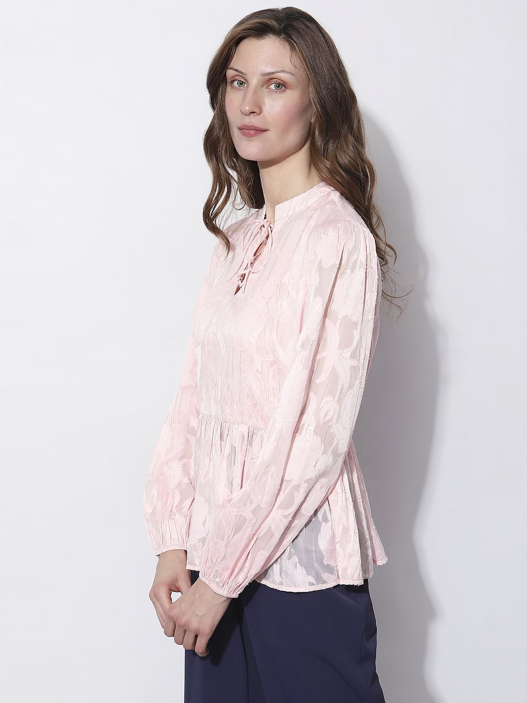 Light Pink Floral Peplum Top