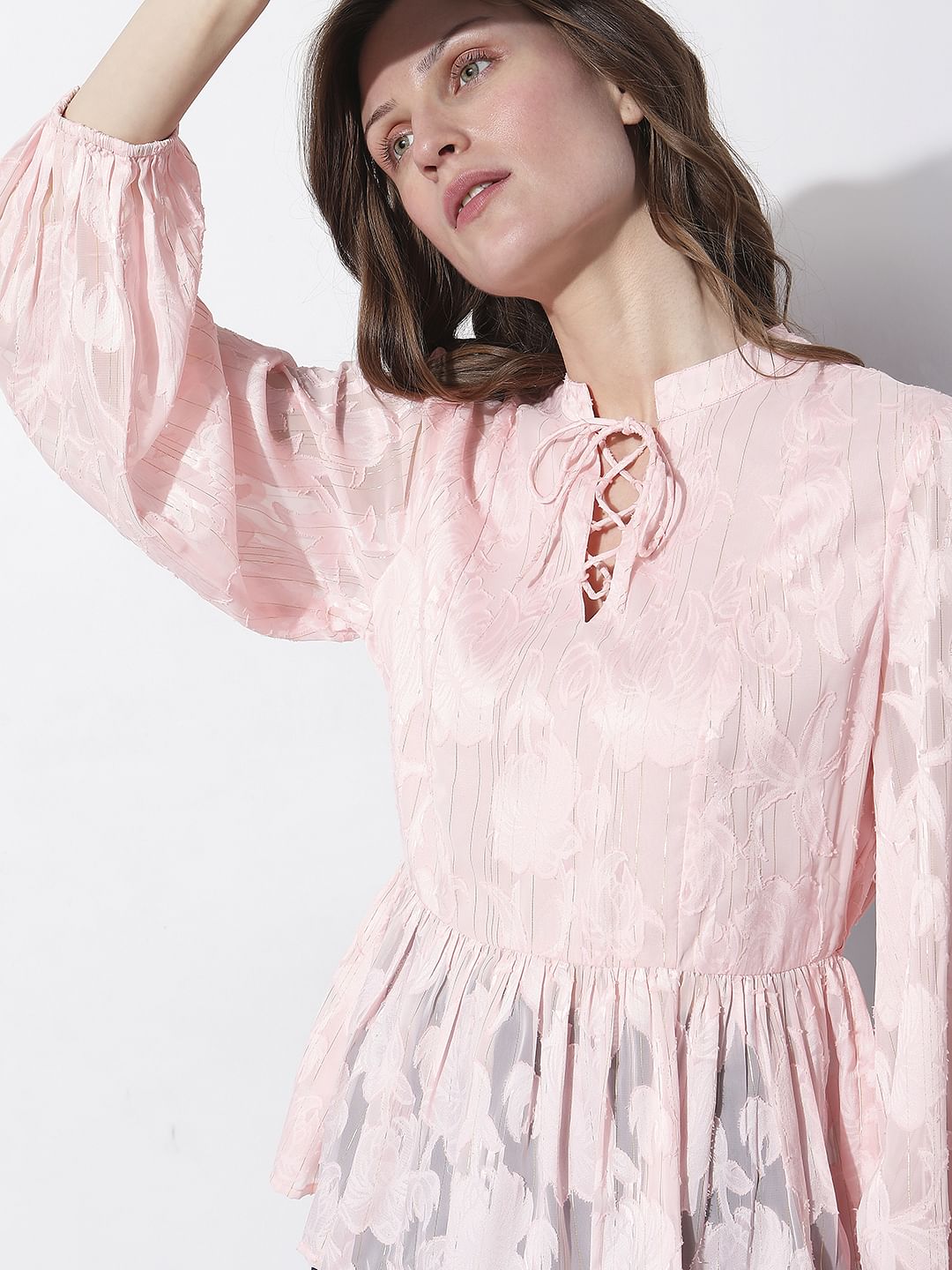 Light Pink Floral Peplum Top