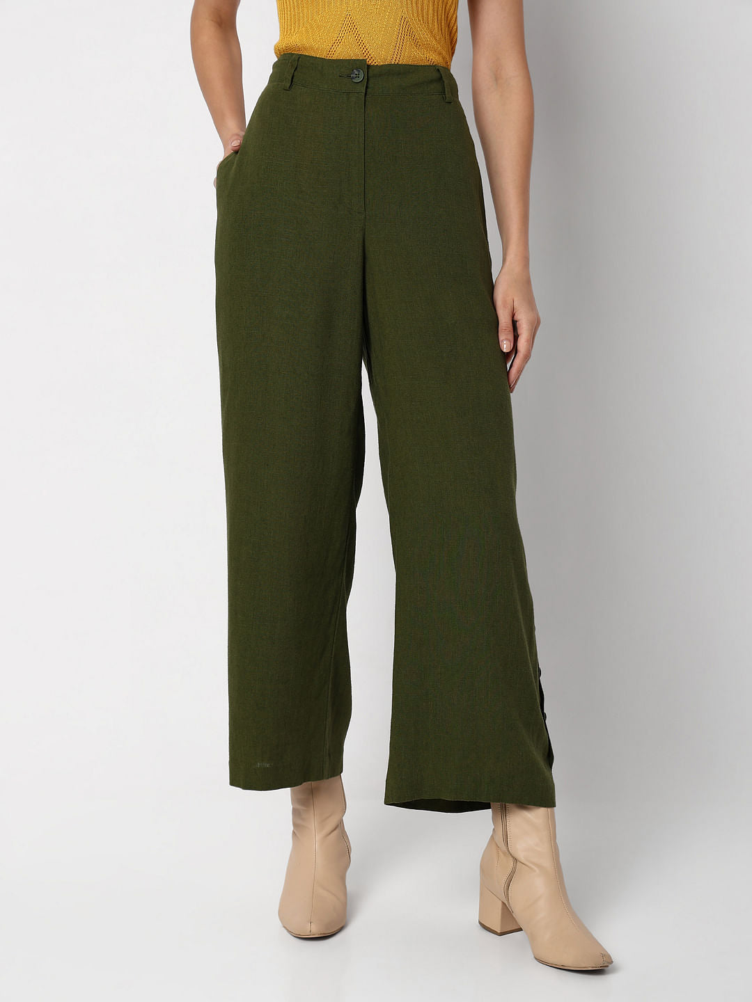 Green High Rise Pants