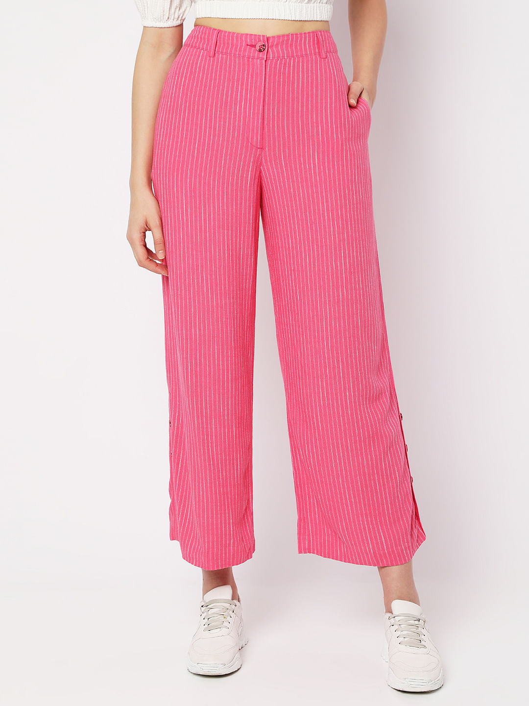 Pink High Rise Striped Pants